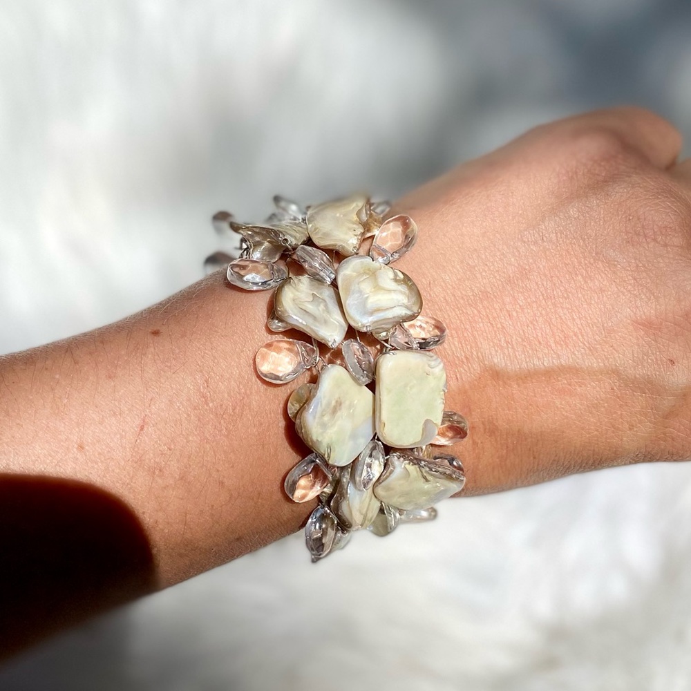 Earth Tone Pearl And Crystal Bead Bracelet